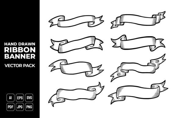 Hand Drawn Ribbon Banner Vector Pack 24